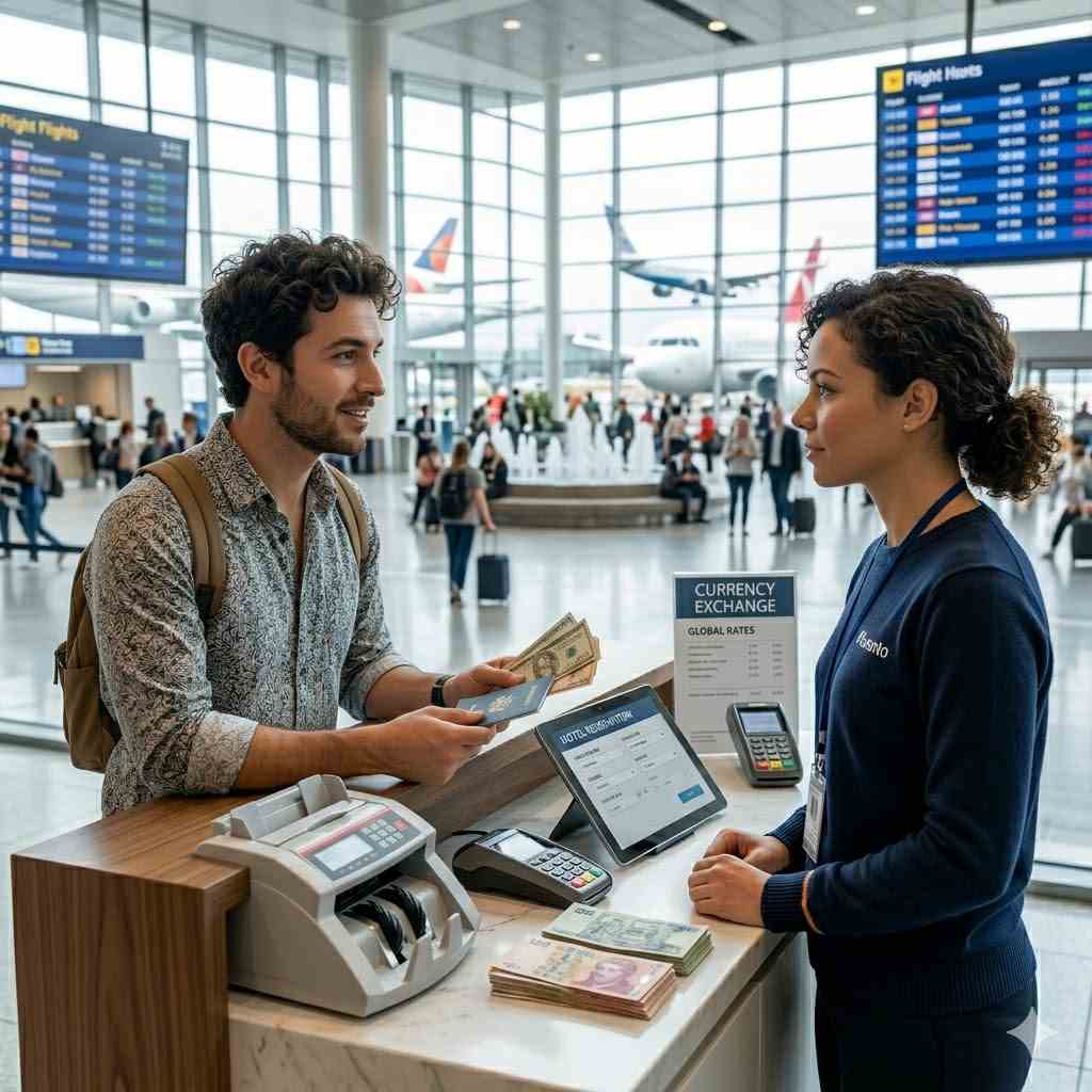 سناریوی تبدیل ارز در فرودگاه در اپ فلوئنتو